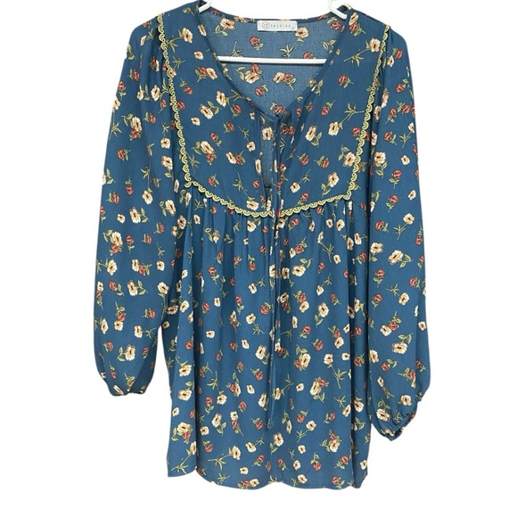 Teal Floral Boho Blouse with Balloon Sleeves XL - Picture 2 of 6